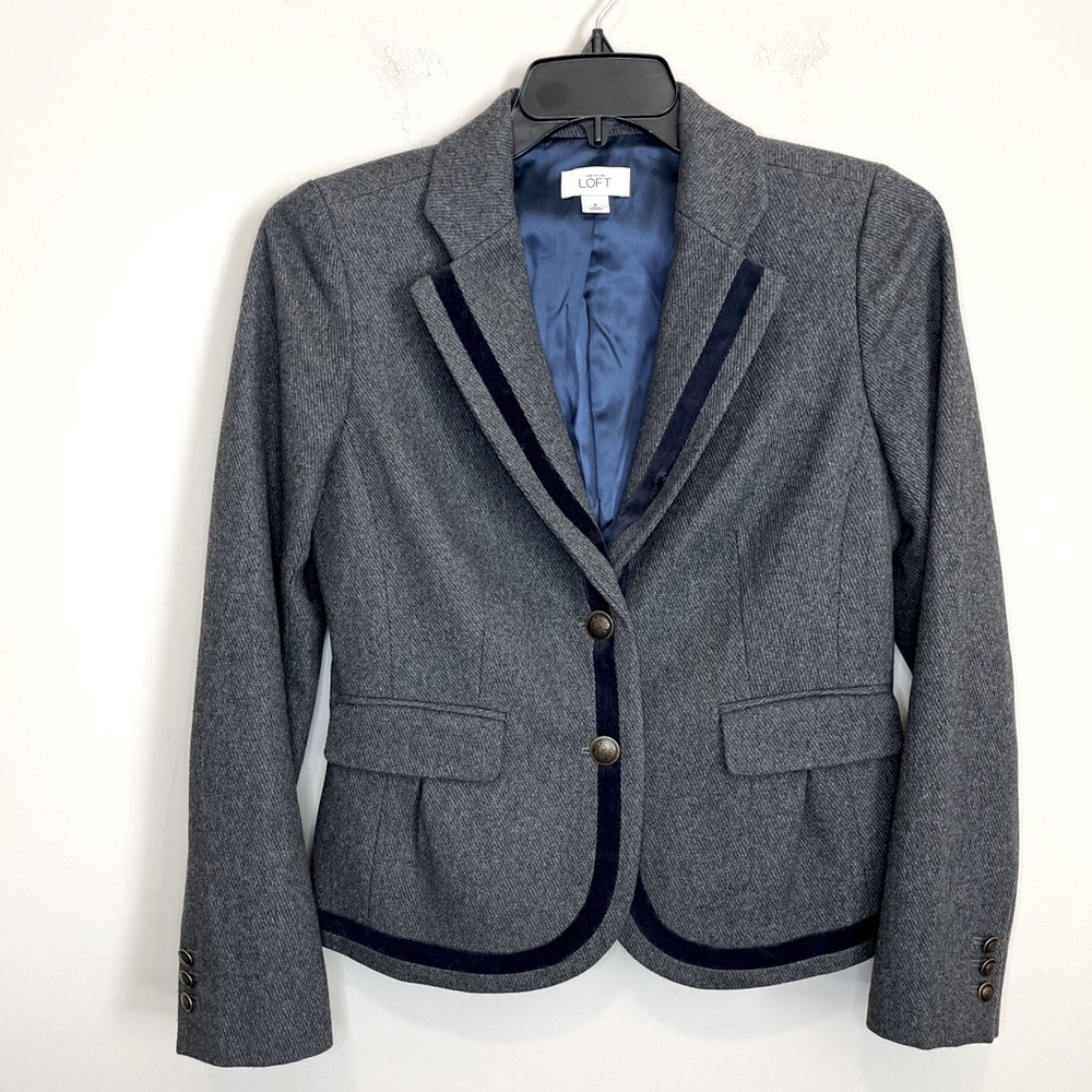 LOFT Velvet Trim Wool Blazer Size 8
